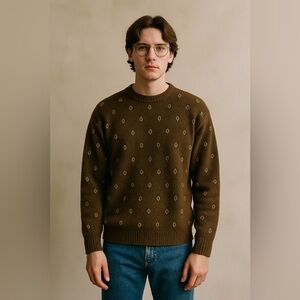 Retro 80’s\90’s Men's Virgin Wool Geometric Brown Sweater